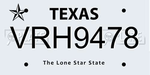 VRH9478 Texas License Plate