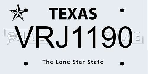 VRJ1190 Texas License Plate