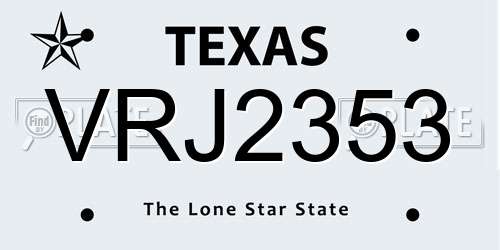 VRJ2353 Texas License Plate
