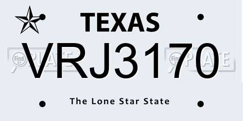 VRJ3170 Texas License Plate