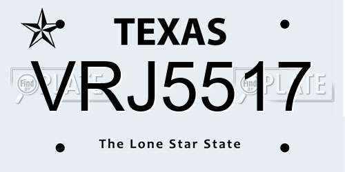 VRJ5517 Texas License Plate