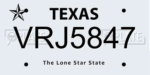 VRJ5847 Texas License Plate