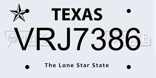 VRJ7386 Texas License Plate