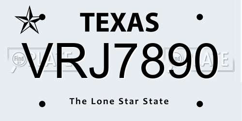 VRJ7890 Texas License Plate