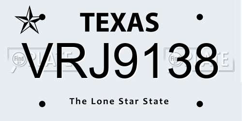 VRJ9138 Texas License Plate