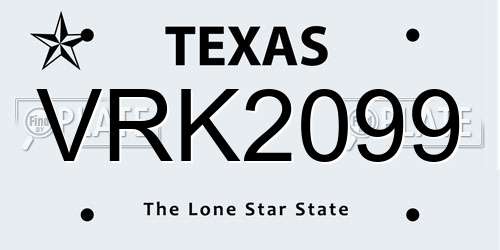 VRK2099 Texas License Plate