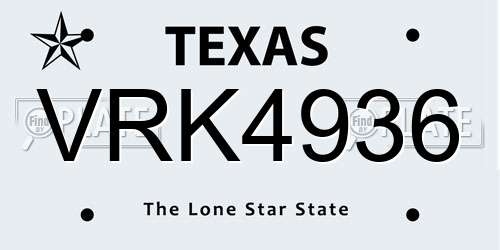 VRK4936 Texas License Plate