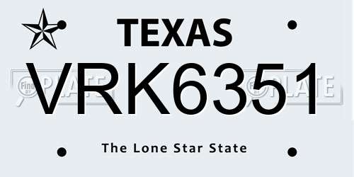 VRK6351 Texas License Plate