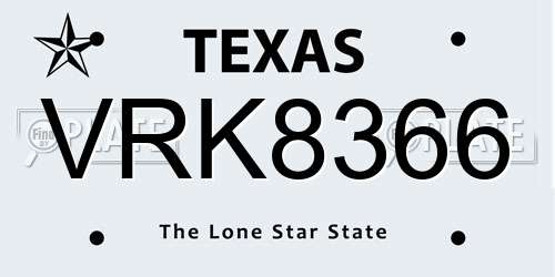 VRK8366 Texas License Plate