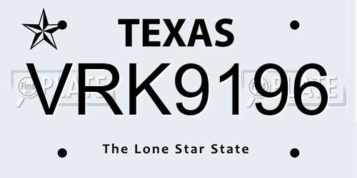 VRK9196 Texas License Plate