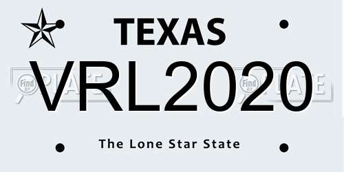 VRL2020 Texas License Plate