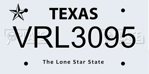 VRL3095 Texas License Plate