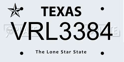VRL3384 Texas License Plate