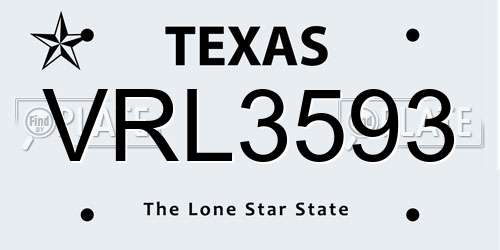 VRL3593 Texas License Plate