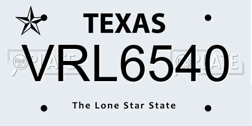 VRL6540 Texas License Plate