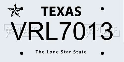 VRL7013 Texas License Plate