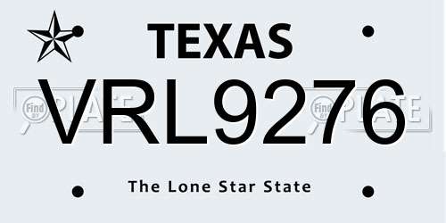 VRL9276 Texas License Plate