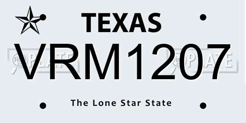 VRM1207 Texas License Plate