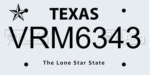 VRM6343 Texas License Plate