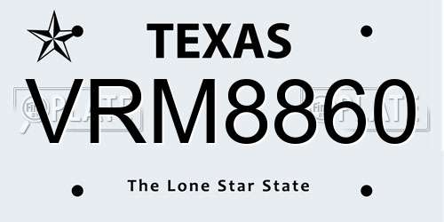 VRM8860 Texas License Plate