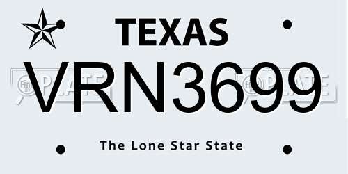 VRN3699 Texas License Plate