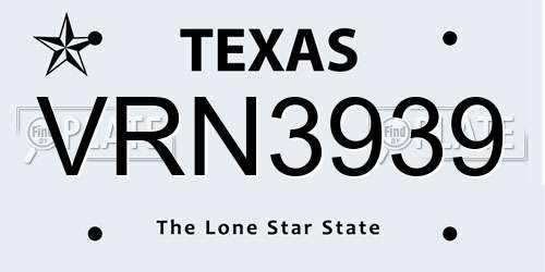 VRN3939 Texas License Plate