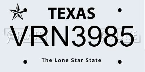 VRN3985 Texas License Plate