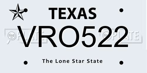 VRO522 Texas License Plate