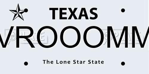 VROOOMM Texas License Plate