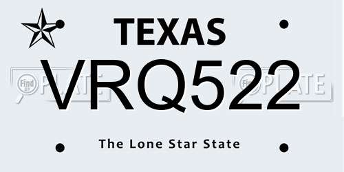 VRQ522 Texas License Plate