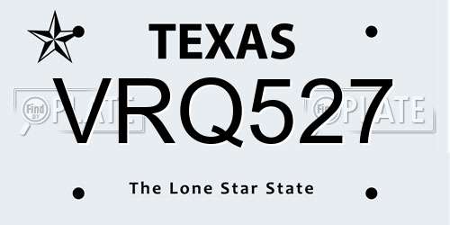 VRQ527 Texas License Plate