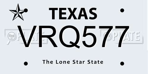 VRQ577 Texas License Plate