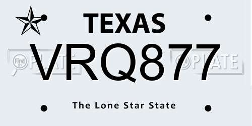 VRQ877 Texas License Plate