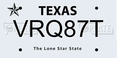 VRQ87T Texas License Plate