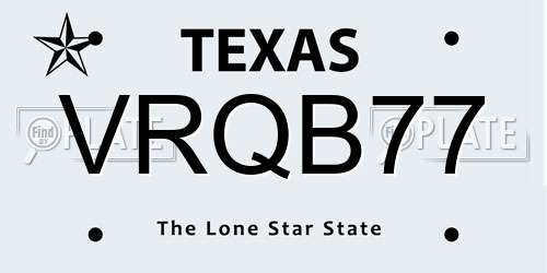 VRQB77 Texas License Plate