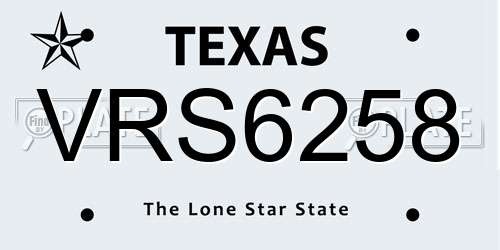 VRS6258 Texas License Plate