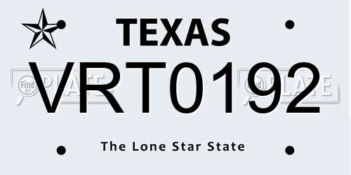 VRT0192 Texas License Plate