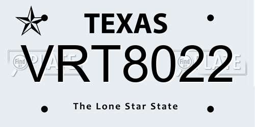 VRT8022 Texas License Plate