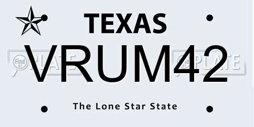 VRUM42 Texas License Plate