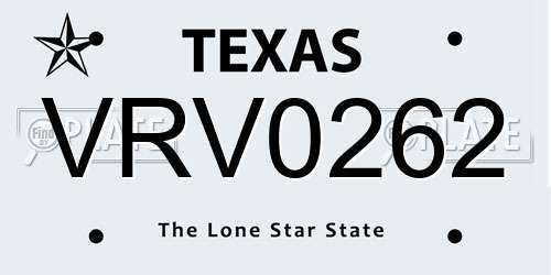 VRV0262 Texas License Plate