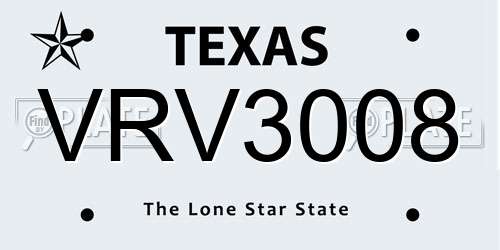 VRV3008 Texas License Plate