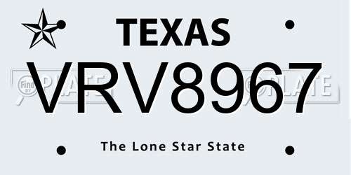 VRV8967 Texas License Plate