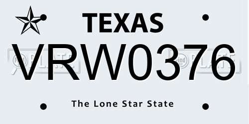 VRW0376 Texas License Plate