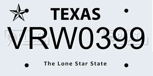 VRW0399 Texas License Plate