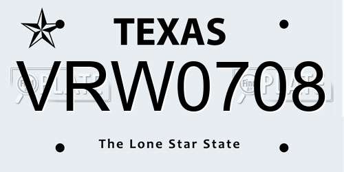 VRW0708 Texas License Plate