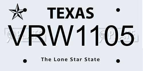 VRW1105 Texas License Plate