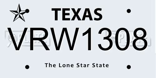 VRW1308 Texas License Plate