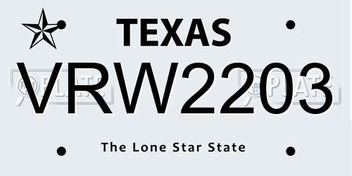 VRW2203 Texas License Plate