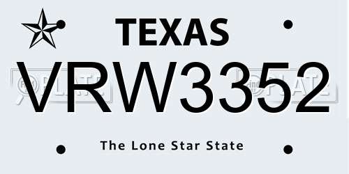 VRW3352 Texas License Plate