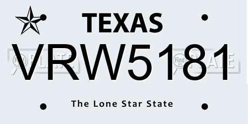 VRW5181 Texas License Plate